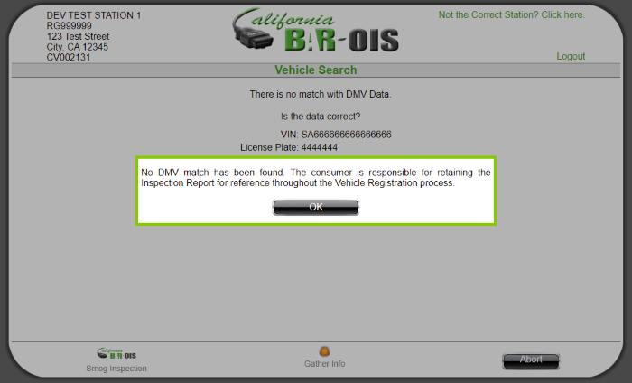Entering Inspection Vehicle Information